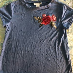 Distressed Blue t-shirt with flower